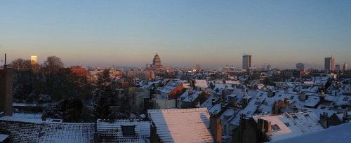 Sunrise over snowy Brussels